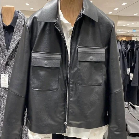 Faux Leather ZARA Man Men's Over Shirt Light Cool Classic Jacket LARGE - Picture 3 of 10